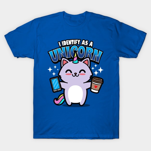 Cute Kawaii Coffee Lover Unicorn Techie Cat Funny Millennial Meme T-Shirt by BoggsNicolas